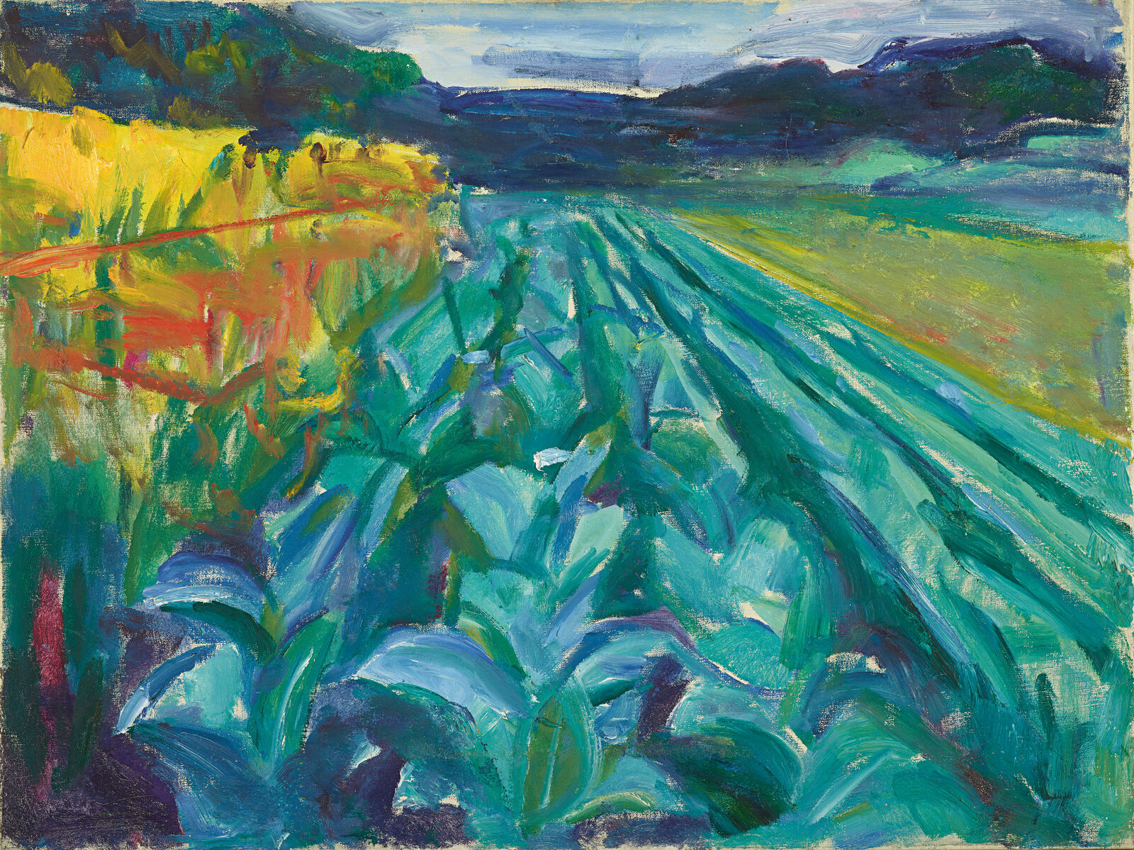 In Werken wie Kohlacker zeigte Munch Landschaften, in denen der Mensch deutlich sichtbare Spuren hinterlassen hat.