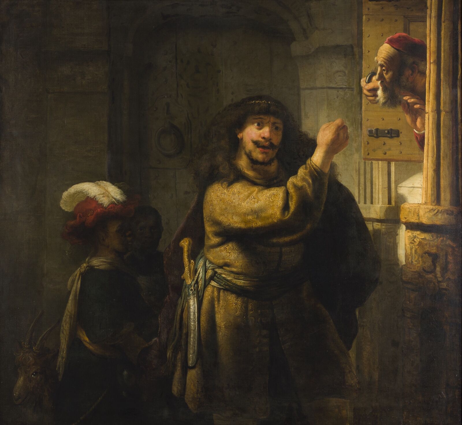 Rembrandt Harmensz. van Rijn and workshop:  Samson Threatening His Father-in-Law,  ca. 1635, Natan Saban Collection, Israel