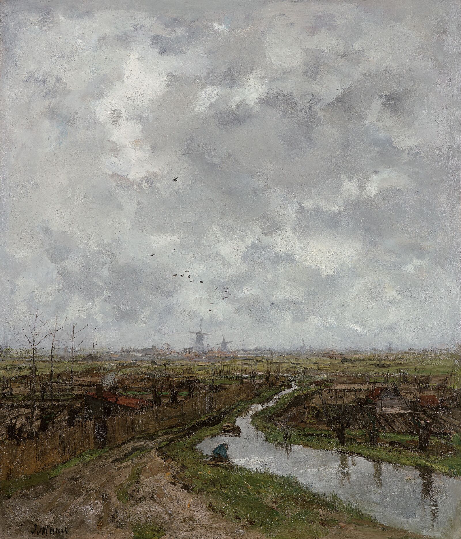 An icon of the Hague School: cloudy winter sky over garden plots near The Hague.