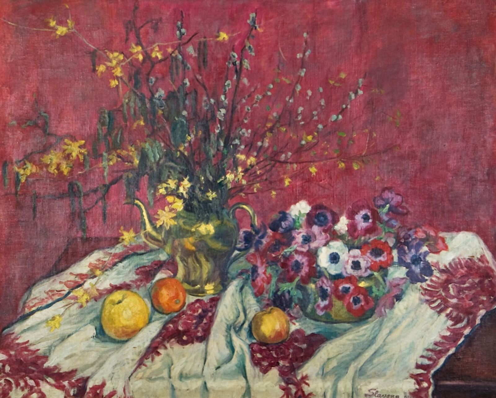  Maria Slavona’s&nbsp; Still Life against a Red Background&nbsp; (1911) 
