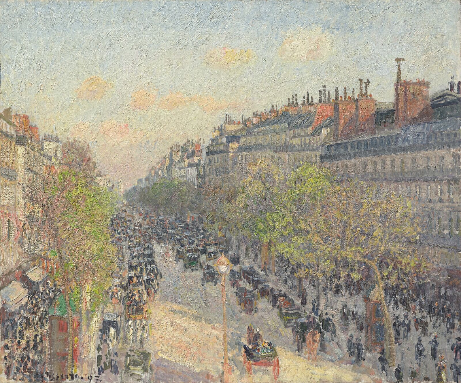 Pissarro spent over two months painting the lively Boulevard Montmartre, producing a total of sixteen views.