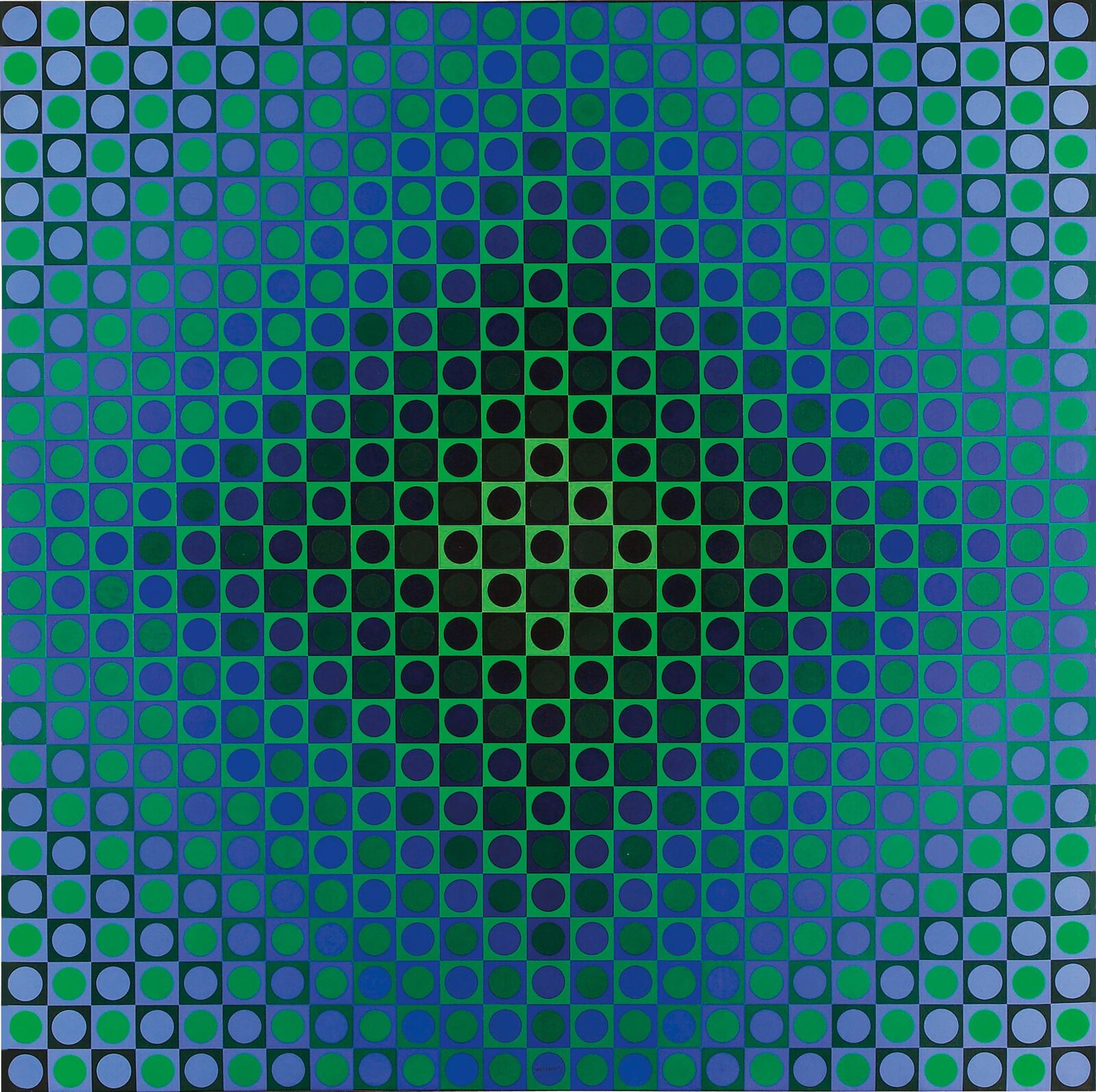 Victor Vasarely hatte im Paris der 1930er Jahre zunächst als Werbegraphiker gearbeitet. In dieser Zeit begann auch seine Beschäftigung mit der als Trompe-l’Œil bezeichneten illusionistischen Malerei, die den Betrachter täuschen will. 