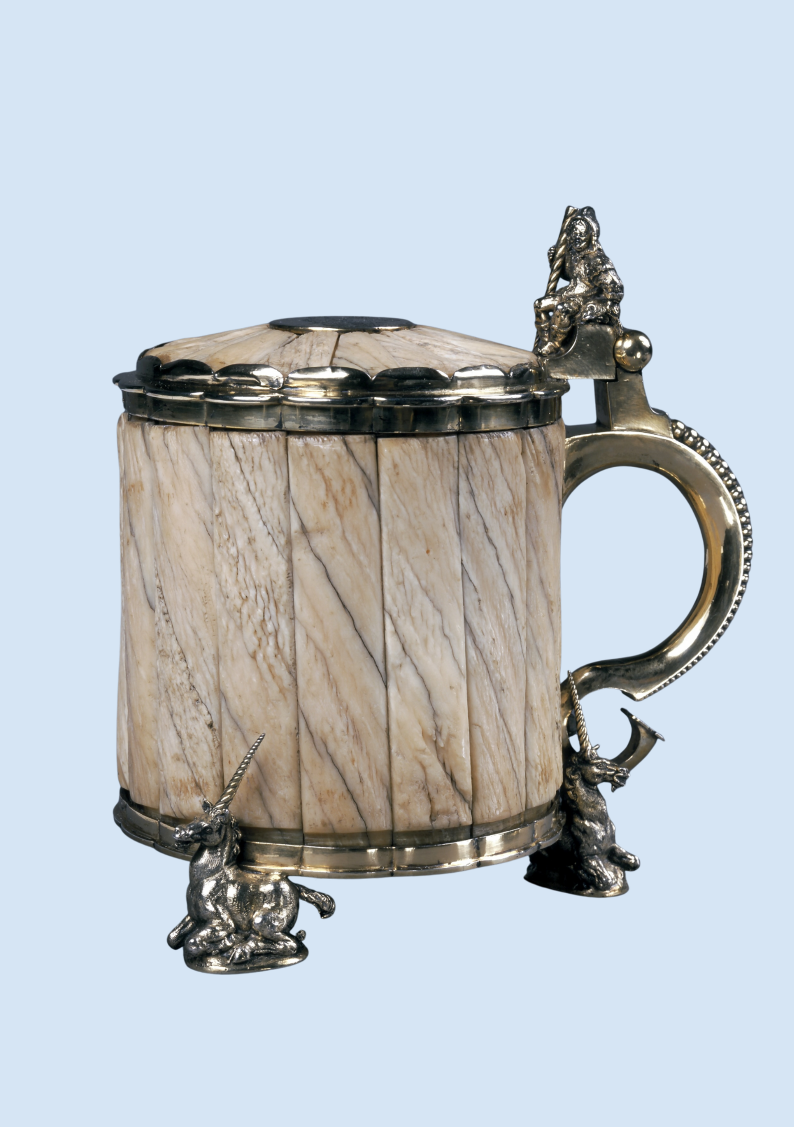 Crafted narwhal tusk set in silver: drinking vessels of unicorn horn could allegedly neutralize poison.