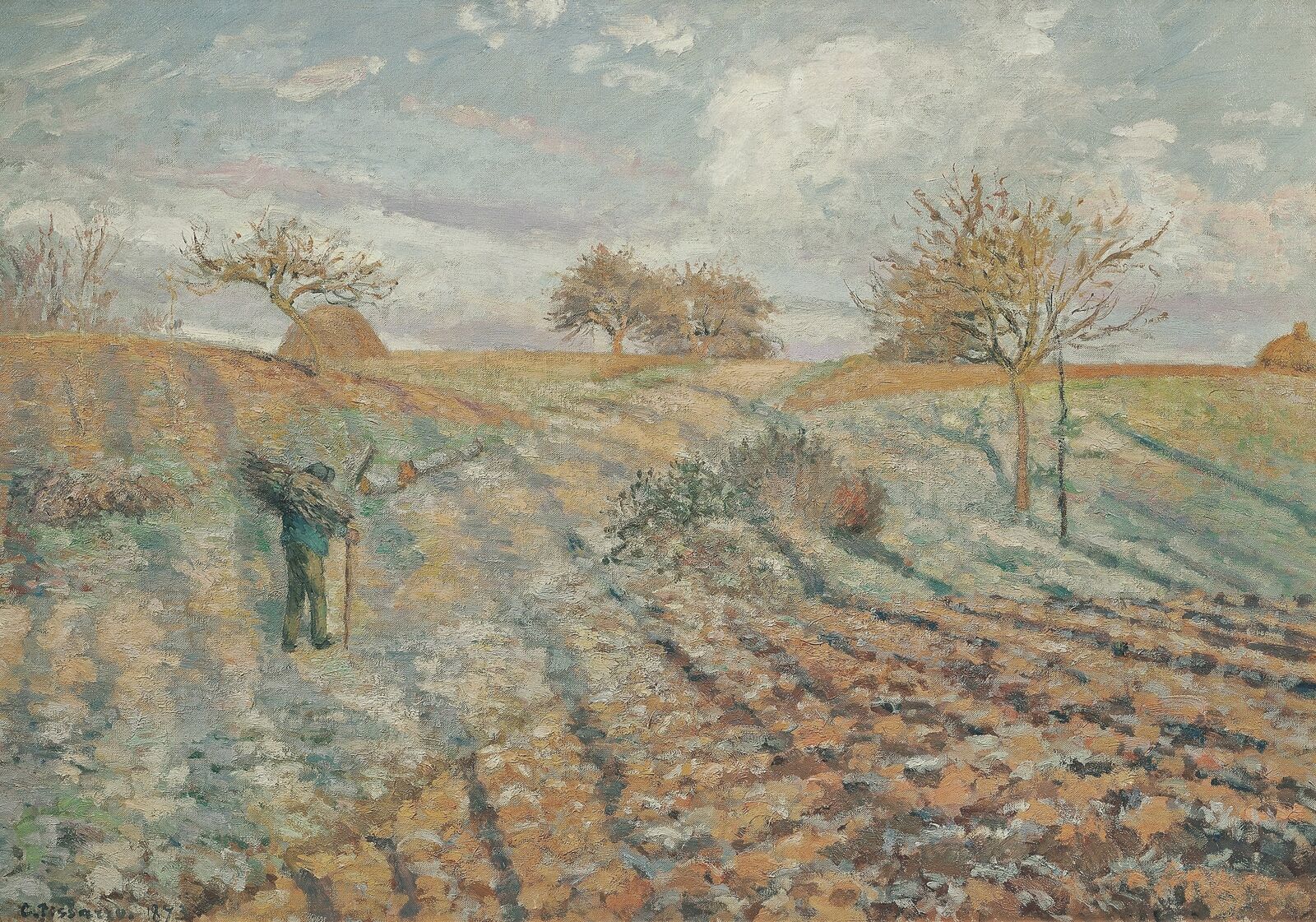 At the first Impressionist exhibition, Pissarro showed this painting of a frosty winter day in the country.