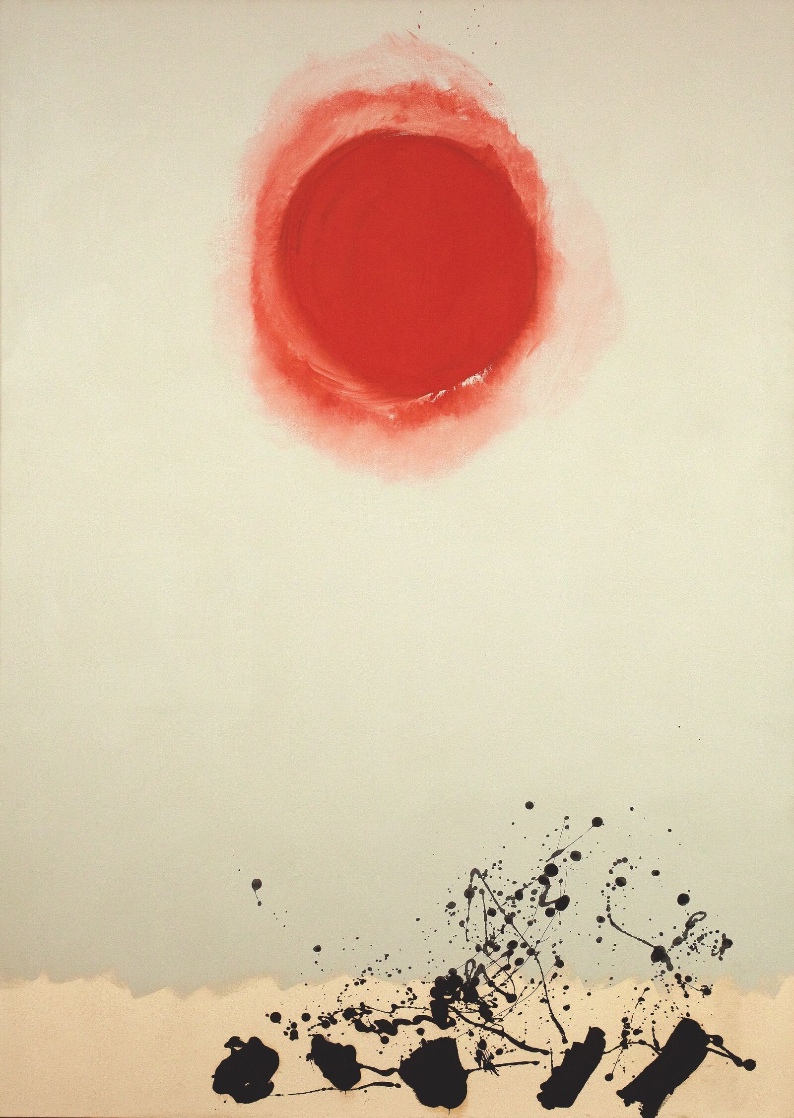 1957 begonnen, spielte Adolph Gottlieb in seiner Burst -Serie ein einziges Bildschema immer wieder durch. In Arbeiten wie Burst 1973 erinnert die rot leuchtende Scheibe an die lebensspendende Kraft der Sonne, während die reduzierte Pinselschrift auf weitgehend monochromen Flächen auf fernöstliche Tuschearbeiten verweist.