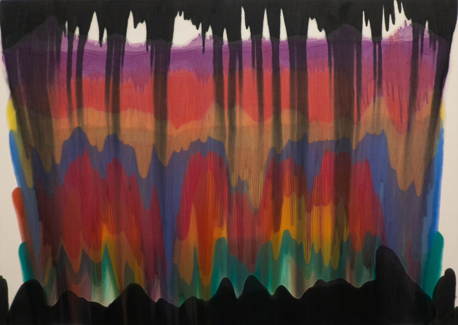 Das Bild Saf Heh gehört zu einer Gruppe von Kompositionen, bei denen Morris Louis die Farbe in zwei Richtungen fließen ließ. Wie die meisten seiner Gemälde ist auch dieses Bild erst nach seinem Tod betitelt worden. Saf ist der letzte, Heh der fünfte Buchstabe im hebräischen Alphabet. 