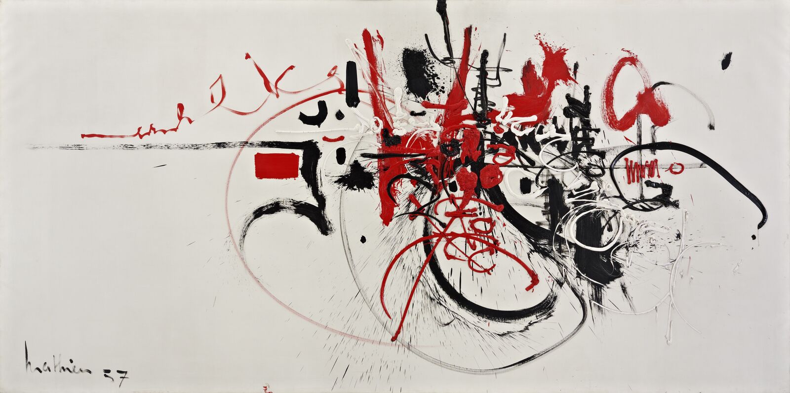 Wie Jackson Pollock tropfte Georges Mathieu flüssige Farbe auf die Leinwand. Viele seiner monumentalen Arbeiten führte er in nur wenigen Minuten als Performance vor einem größeren Publikum aus. Er wurde damit zu einem wichtigen Vorreiter des Happenings.