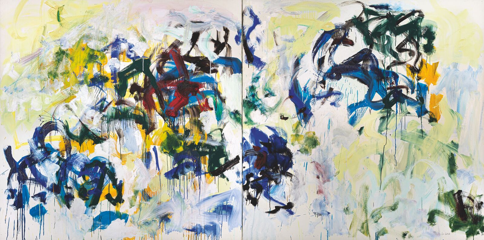 Lichtdurchflutete Landschaft, aufgewühltes Wasser, flirrendes Licht: Joan Mitchell wurde durch die Natur zu ihren Werken inspiriert – konkret von den Landschaften um das französische Dorf Vétheuil. Dort hatte sie sich 1969 dauerhaft niedergelassen; auch Claude Monet hatte dort mehrere Jahre seines Lebens und Schaffens verbracht.