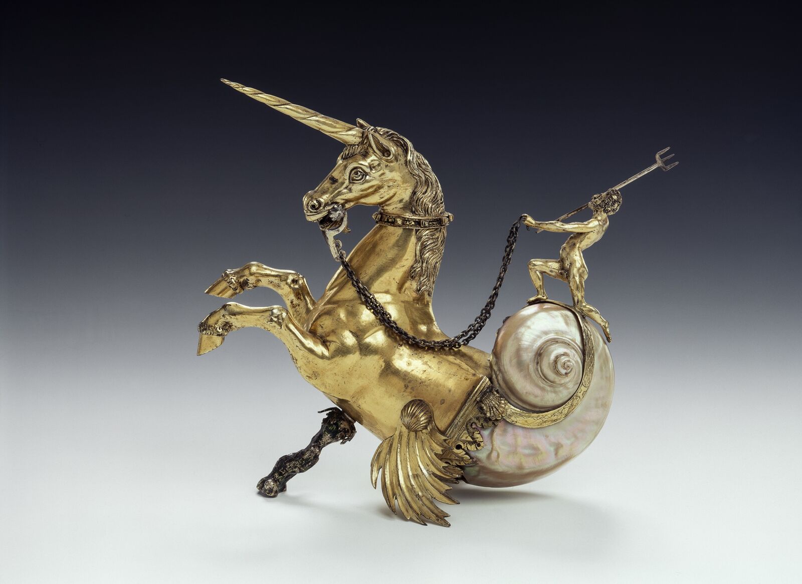 Masterful craftsmanship and astonishing nature: a unicorn drinking vessel fashioned from a turban snail.