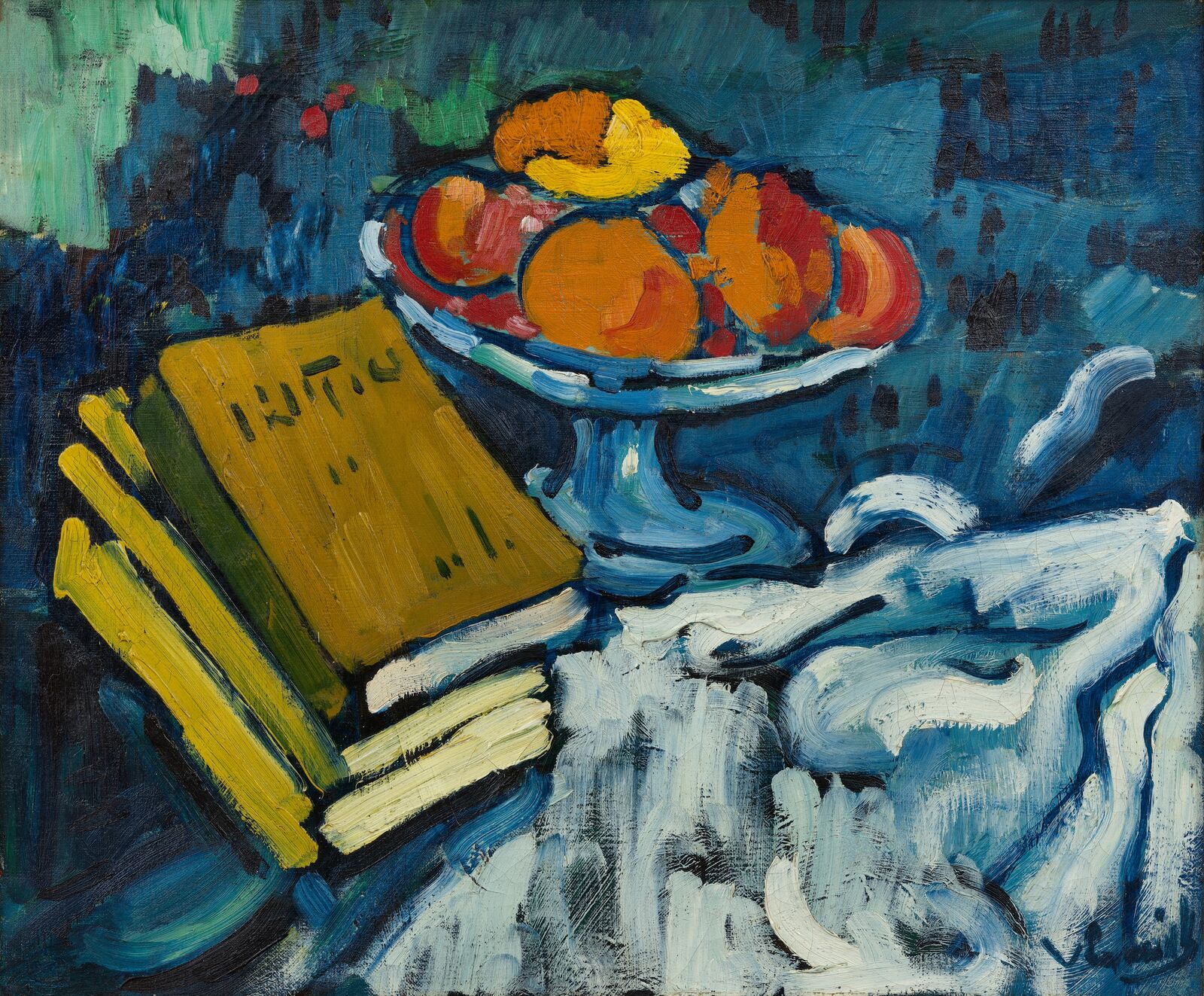 Maurice de Vlaminck: Stillleben mit Büchern und Fruchtschale, 1906, Privatsammlung