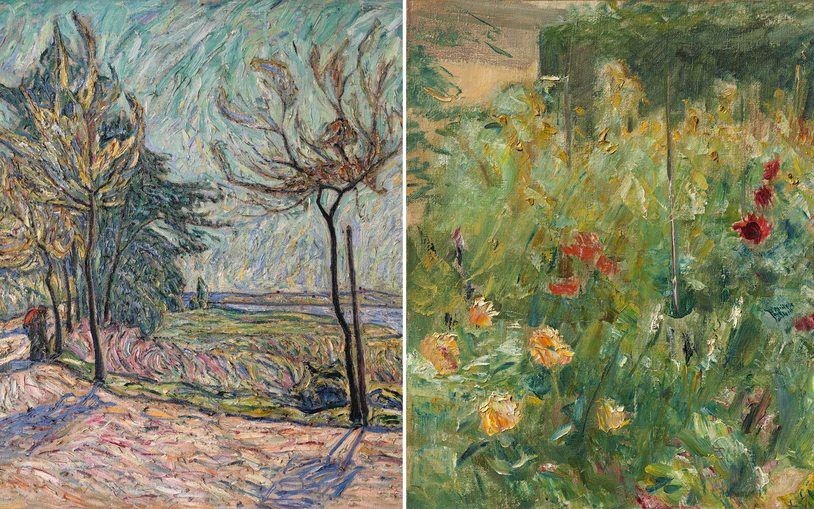  Theo von Brockhusen:&nbsp; An der Havel,  um 1912 
Max Liebermann:&nbsp; Blumenstauden am Gärtnerhäuschen nach Osten,&nbsp; 1923 
