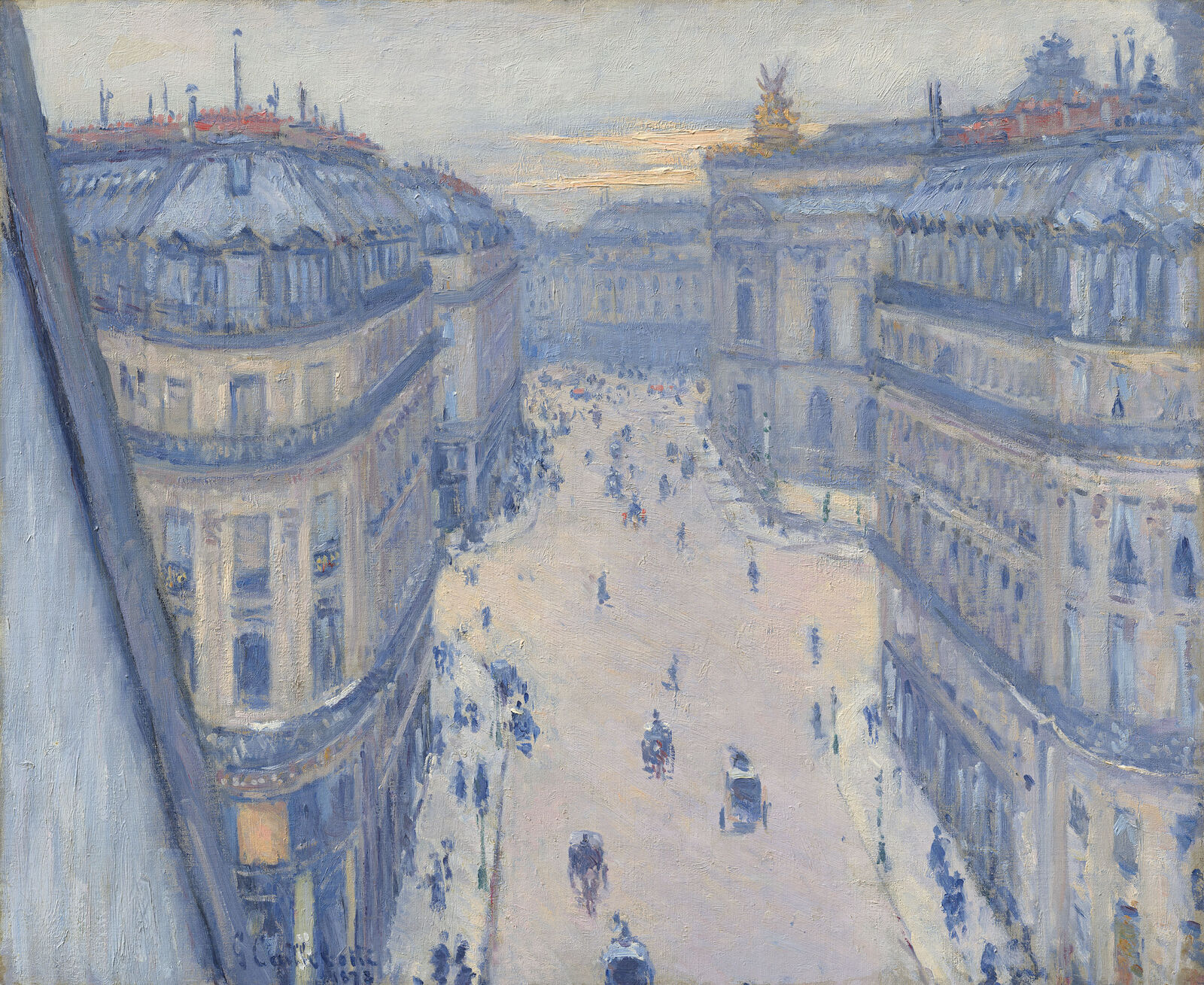 1878 entstand dieser Blick Gustave Caillebottes auf die Rue Halévy. Von der sechsten Etage aus blickte der Impressionist in die rasant sich verkürzende Straßenflucht. Ganz ähnliche Perspektiven wählten die Photographen.