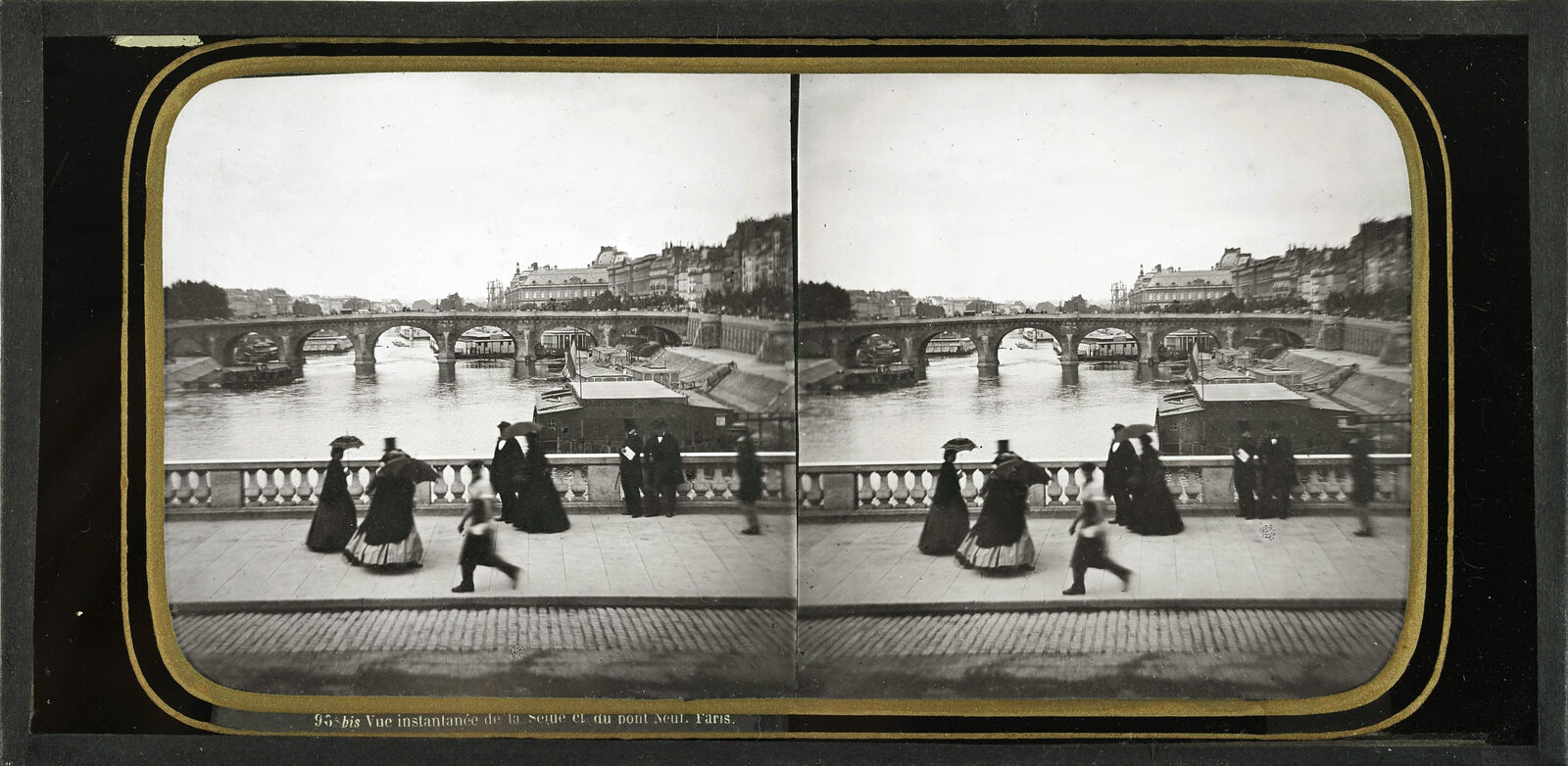  Ein Augenblick wie eingefroren: Extrem realistisch und zugleich wie verzaubert wirkt diese Momentaufnahme auf der Pont Neuf im Jahr 1860. 
