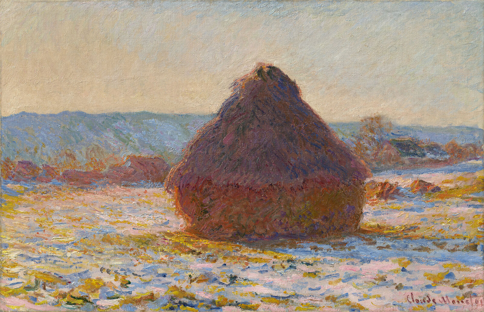Im Winter wie im Sommer hielt Monet das markante ländliche Motiv der Getreideschober unter verschiedenen Lichtverhältnissen fest.