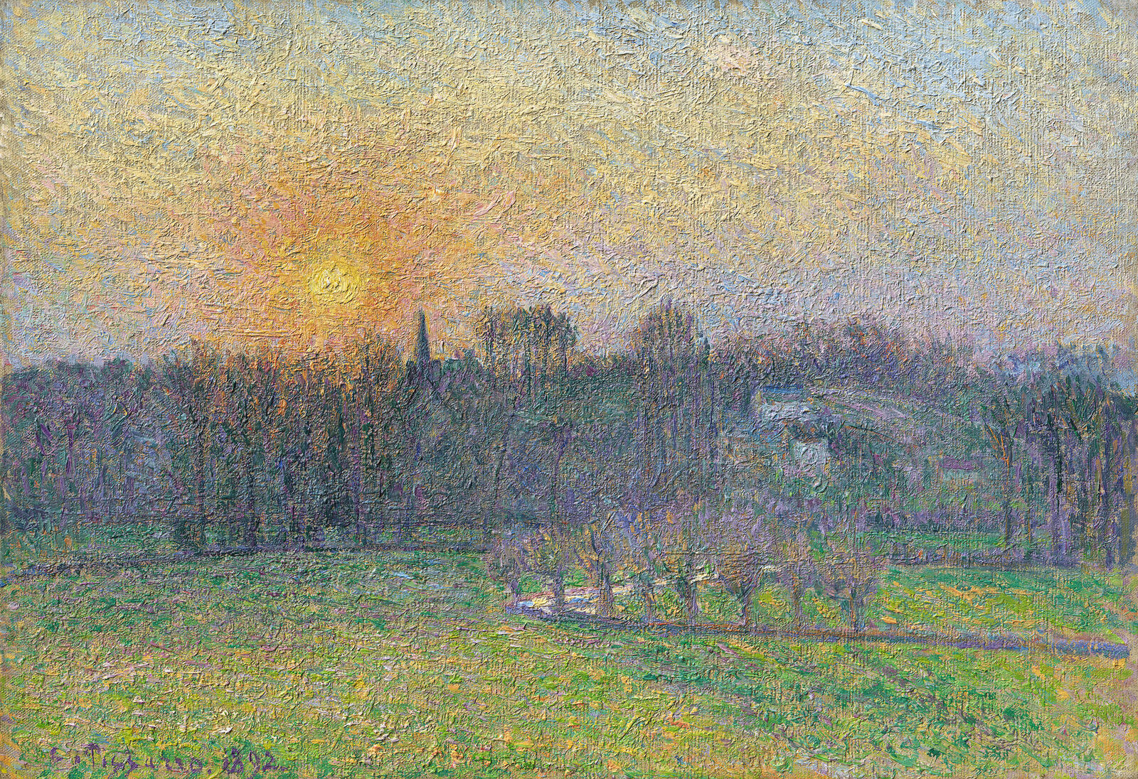 Camille Pissarro:  View of Bazincourt, Sunset,  1892
