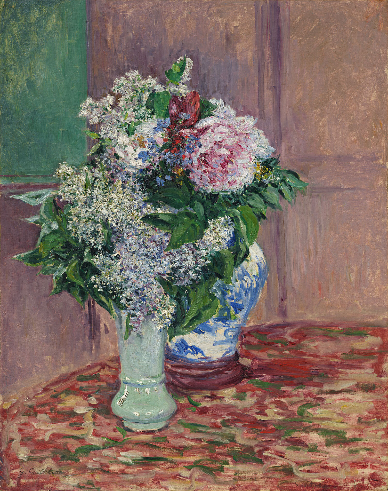 Gustave Caillebotte:  Lilacs and Peonies in Two Vases,  1883