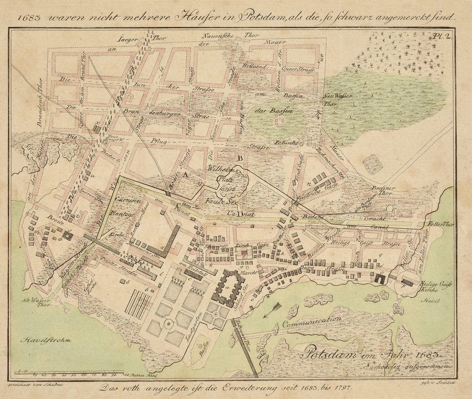 Stadtplan von Potsdam mit seinen Erweiterungen bis 1797